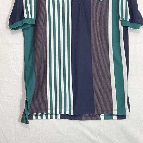 Knights of Round Table Mens XL Vintage Polo White Blue Green Stripes 90s Grandpa - Picture 3 of 13
